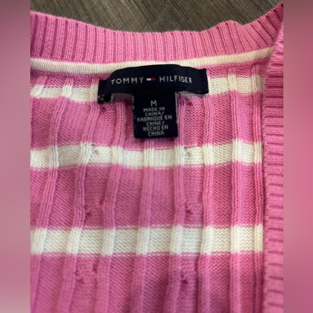 Tommy Hilfiger Pink and White Striped Shirt - Size Medium - Picture 6 of 6